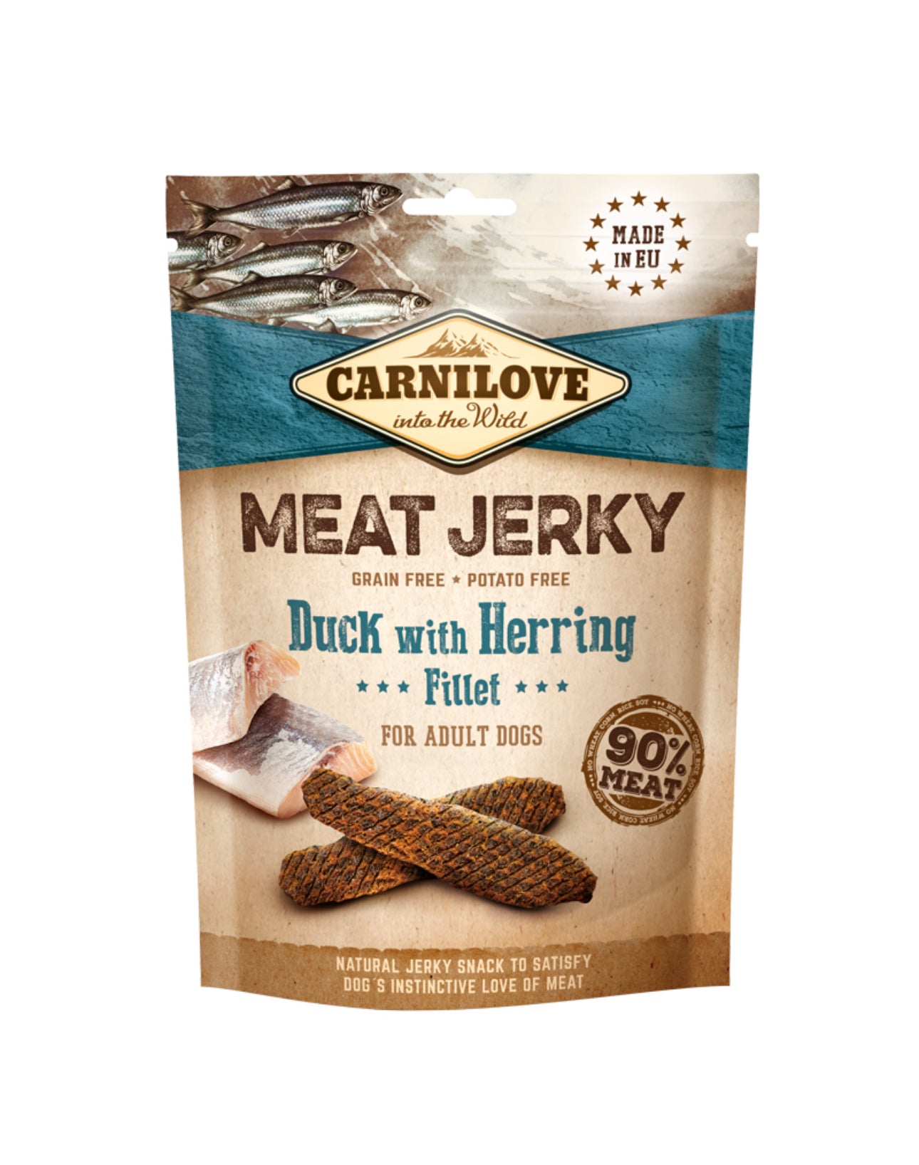 Carnilove meat jerky
Duck with herring filet
And
Fisk
Naturlig snack
Hundegodbid
Tyggesnack