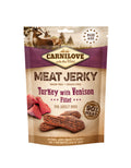 Carnilove meat jerky
Turkey with venison fillet
Kalkun
Vildt
Okse
Naturlig snack
Hundegodbid
Tyggesnack